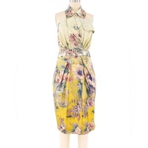 Jean Paul Gaultier Yellow Gold Ombre Bug floral print wrap dress US 12 NWT